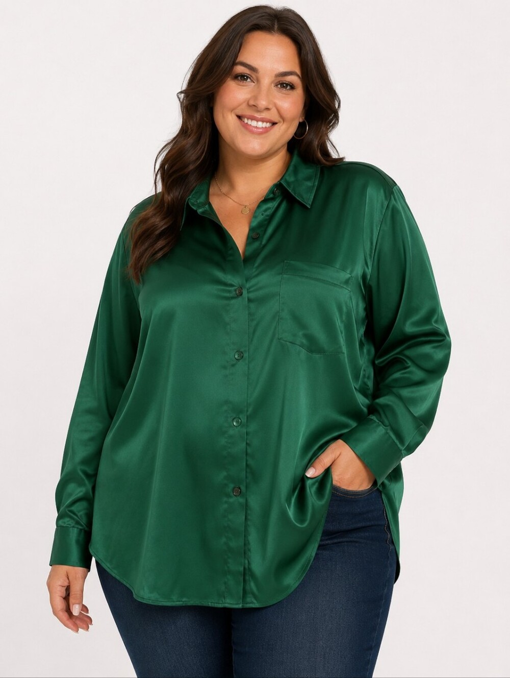 Jess Lea Plus Size Green Shiny Satin Boho Blouse Size 3X NWT